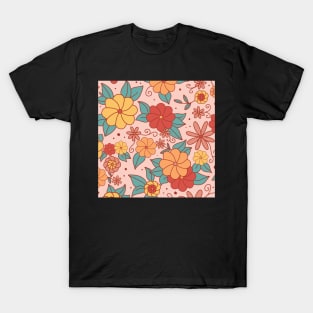 vintage groovy 70's floral wallpaper print T-Shirt